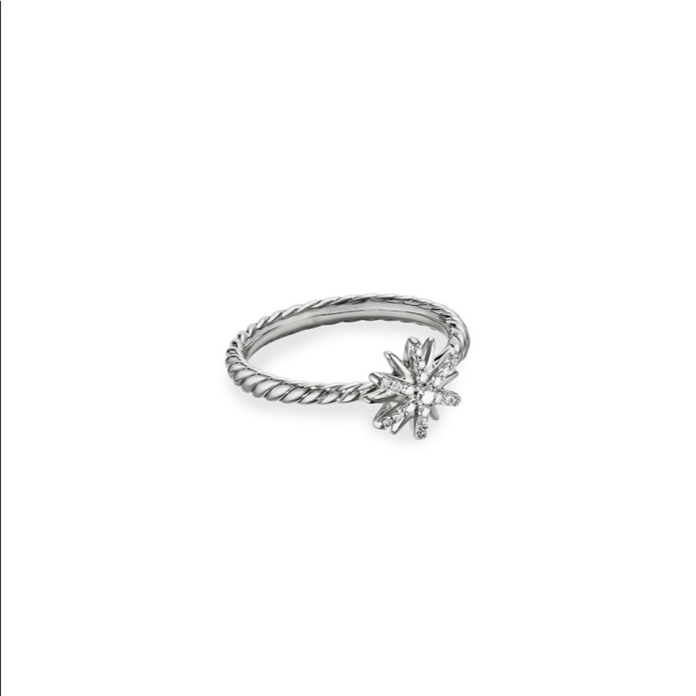 Authentic David Yurman Silver Starburst Cable Ring with Diamonds